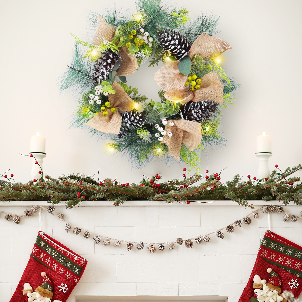 Nuevos productos de Navidad luminosa pinos ramas secas guirlandas decoración de ventanas fiesta de vacaciones simulación pinos anillo de vid colgante