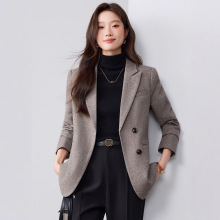 灰色毛呢西装外套女高级感气质秋冬2025新款小个子宽松通勤小西服