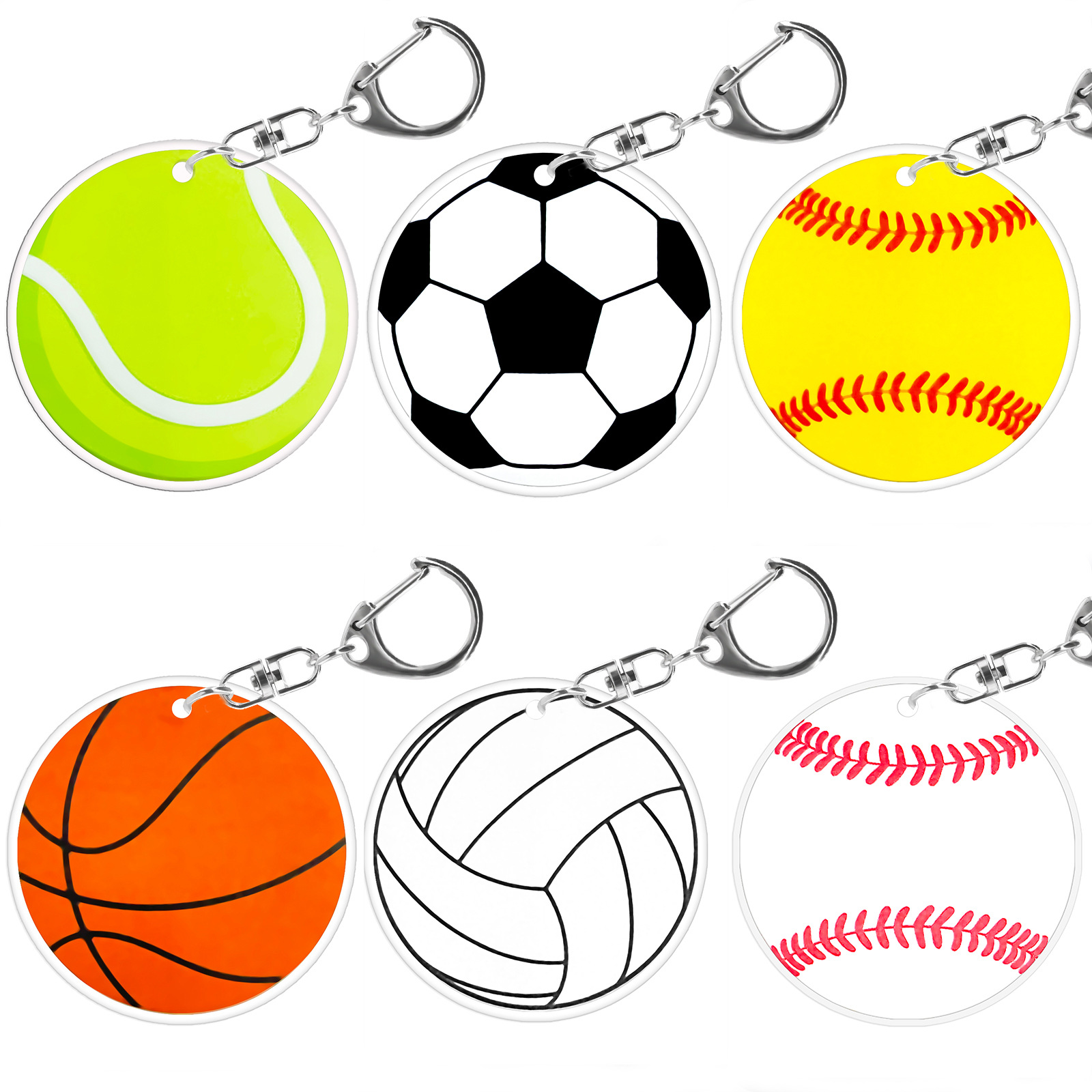Sports Ball Acrylic Keychain Pendant Football Basketball Baseball Volleyball Tennis Acrylic Keychain Jewelry