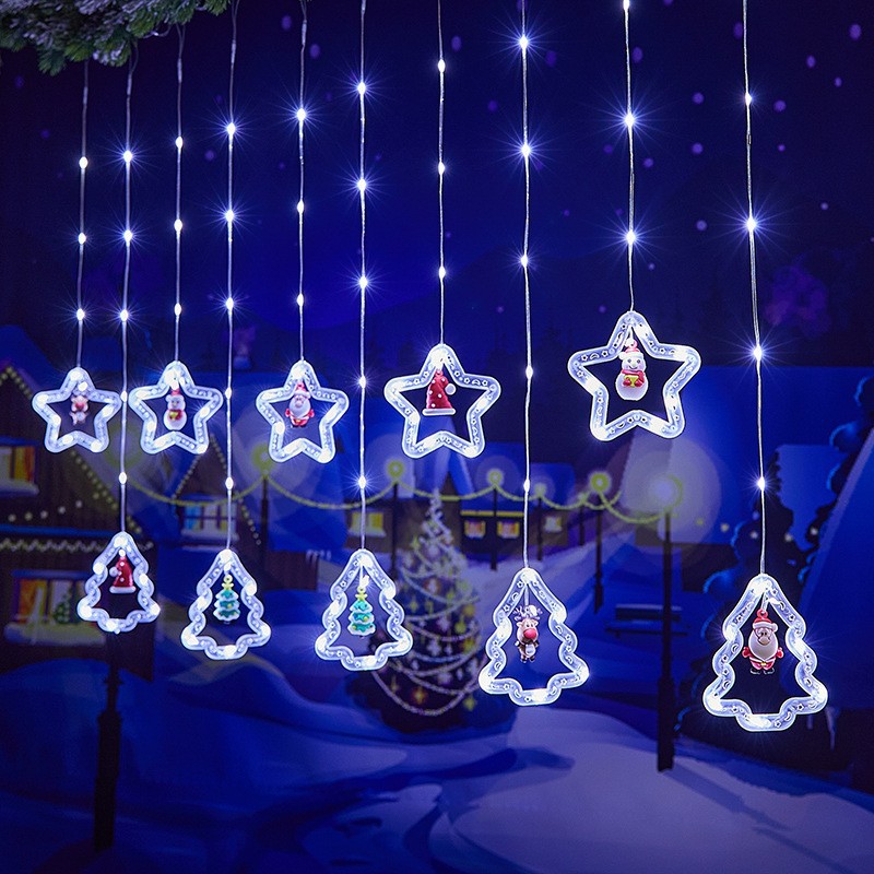 Decoración de ventanas de Navidad lámpara de colgante Santa Claus árbol de Navidad anillo de luz de modelado LED cadena de lámpara de cortina de dormitorio