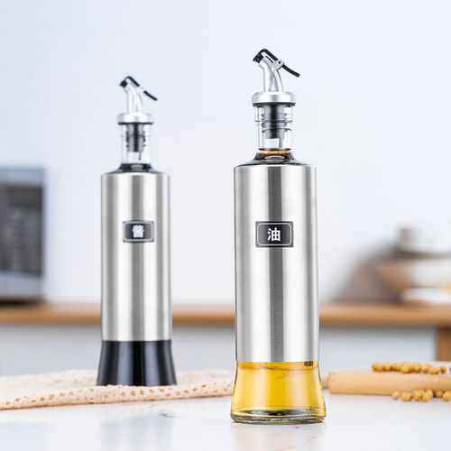 Stainless steel oil pot oil bottle glass oil tank kitchen household seasoning box seasoning bottle seasoning jar soy sauce vinegar pot