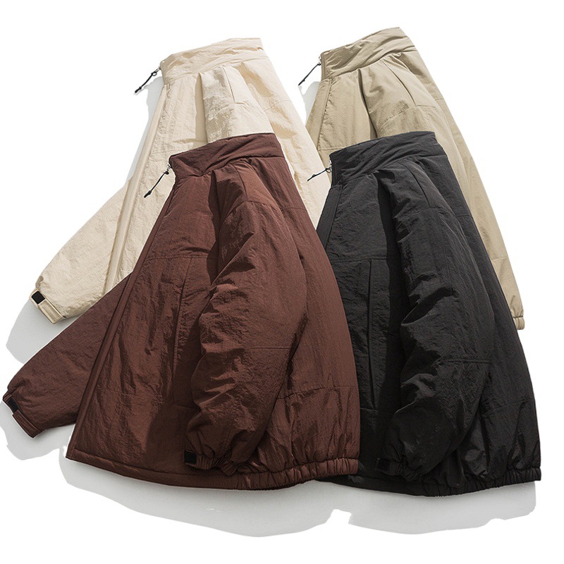 Abrigo de invierno de algodón acolchado abrigo de los hombres de moda de cuello de pie japonés estilo coreano Chaqueta de algodón acolchado suelta estilo perezoso engrosada pareja pan abrigo de algodón acolchado