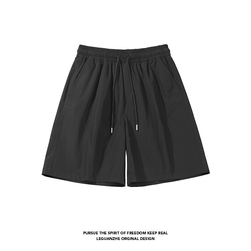 American Oblique Cut Casual Shorts Men's Summer Trendy Brand Splicing Loose Thin Quick-Drying Ice Silk Sports Pants