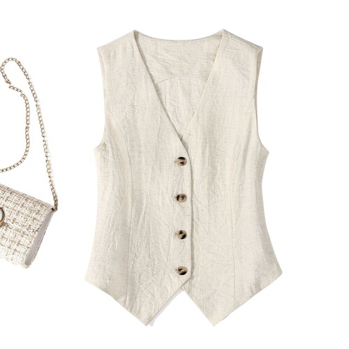 Linen vest women's thin summer new high-end slimming short sleeveless suit v-neck jacket