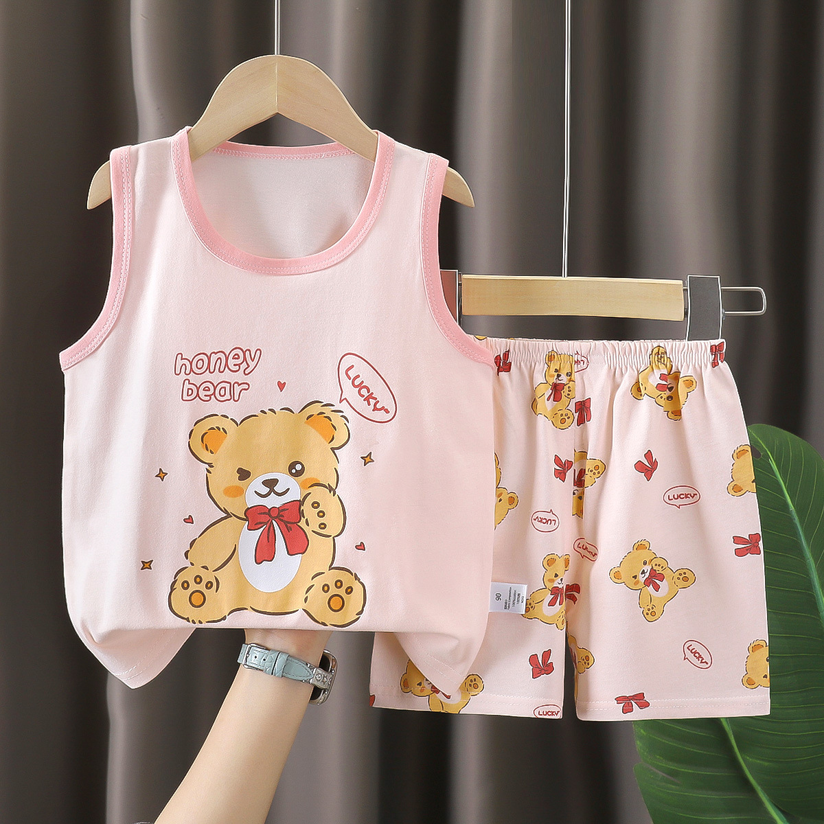 子供ベストセット純綿女の子夏服韓国風子供服新 2025 夏男の子ツーピースセット卸売