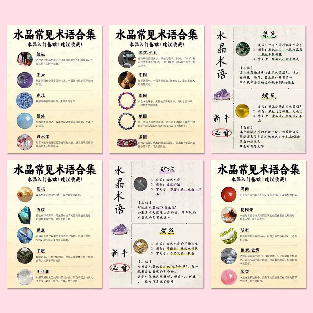 Enlarged version] 36 crystal common terminology stickers, crystal circle jargon code knowledge, popular science decoration notebook
