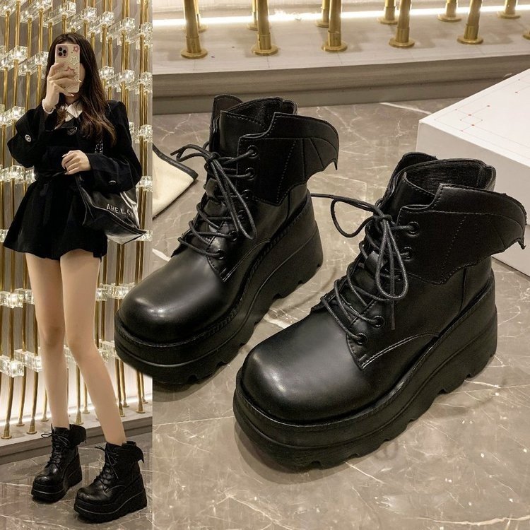 Damen Plateau Stiefeletten Mit Absatz Und Schnalle Für Den Winter_voghion.com