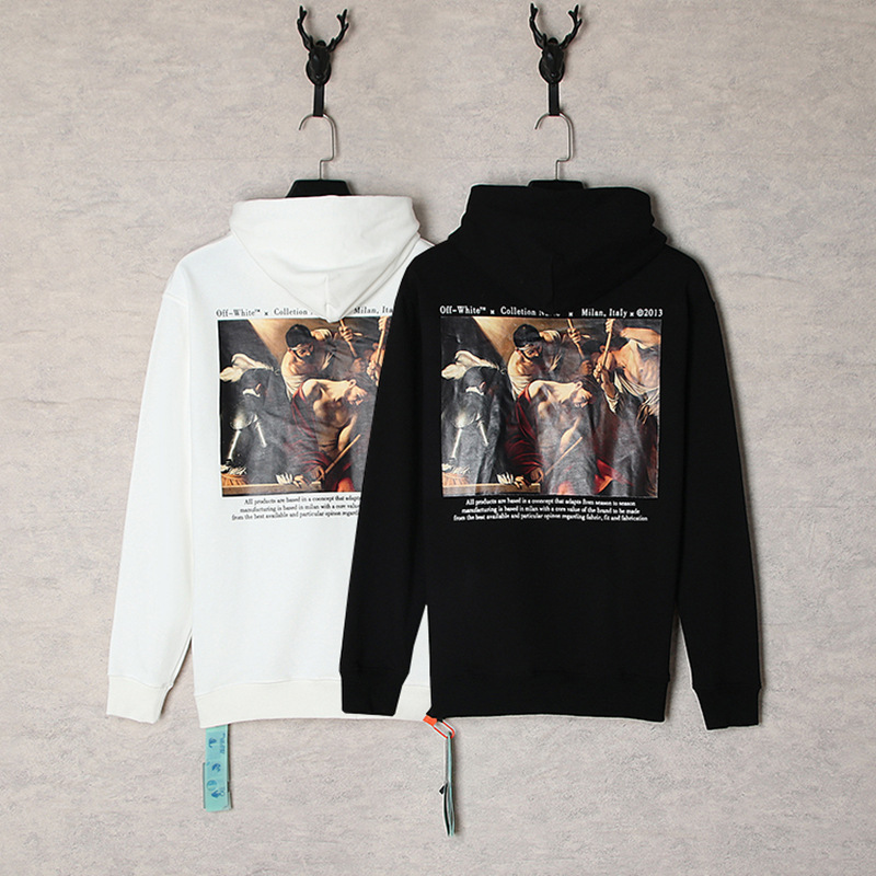 Marca de moda offwhite graffiti religioso pintura al óleo impresión de flecha hombre y mujer suelta OW pareja alta calle hoodie abrigo