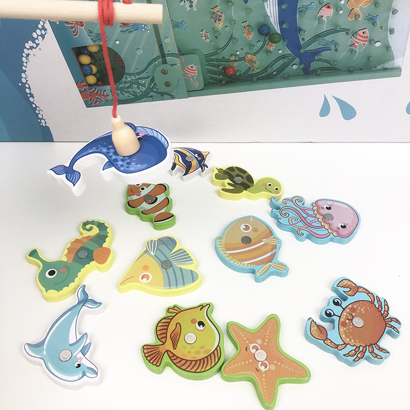 Producto de madera letras y números cognitivos educación temprana educativa magnética pesca juguetes niños Juego padre-hijo suministro directo de fábrica