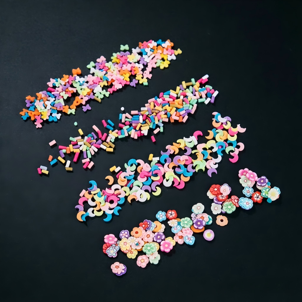 Popular bagged soft clay pentagrams, hearts, fruits, flowers, round pieces DIY squishy stickers and accessories, in stock for quick delivery