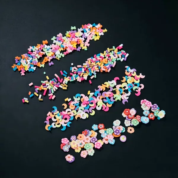 Popular bagged soft clay pentagrams, hearts, fruits, flowers, round pieces DIY squishy stickers and accessories, in stock for quick delivery