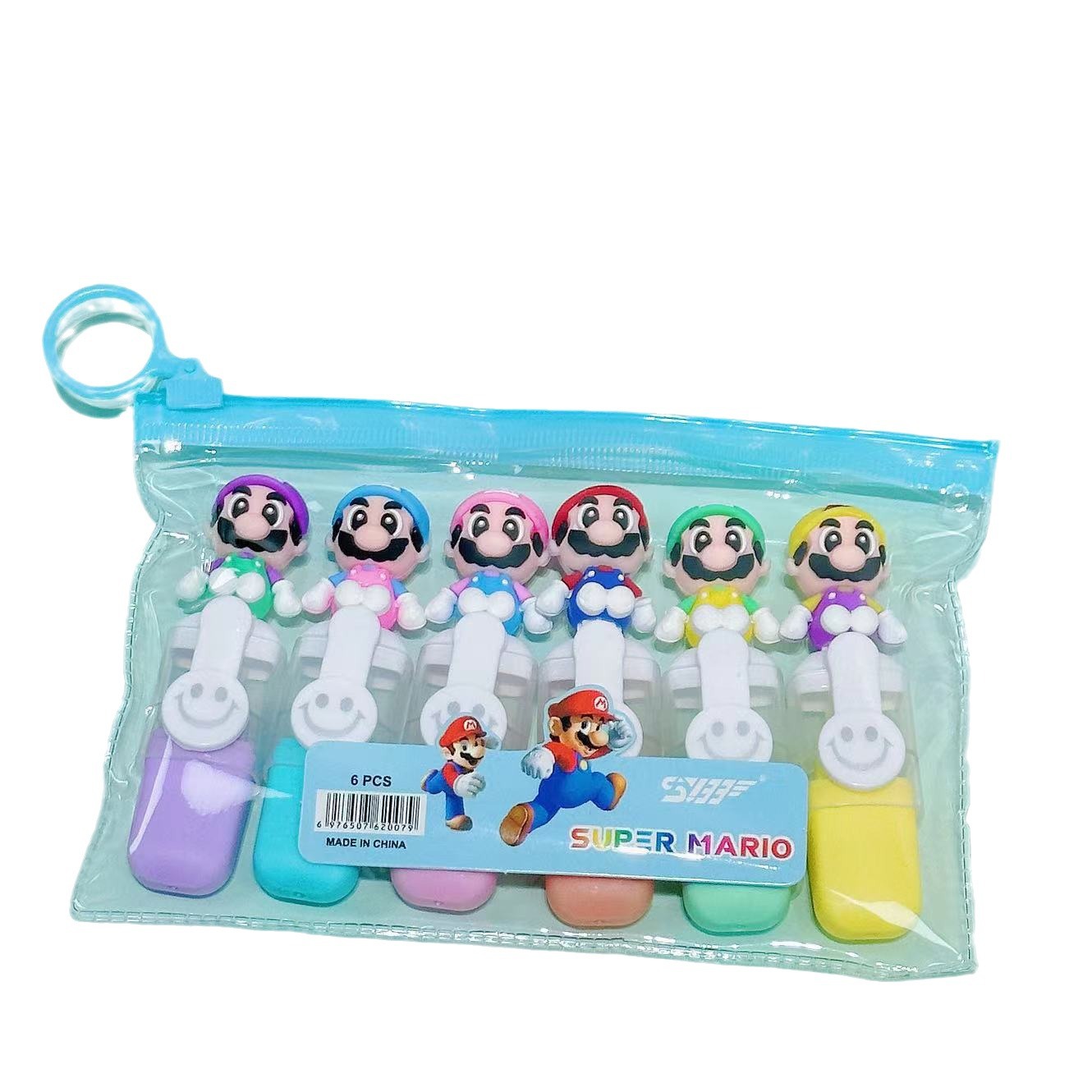 Mini traje de resaltador de 6 colores de dibujos animados de estilo de dibujos animados de aspecto alto estudiante marcador de color marcador clave