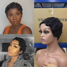 �ٷ�ȫͷ��Ů���˷�˿�Ϻ�����ͷ�ٷ��̾���human hair pixie wig