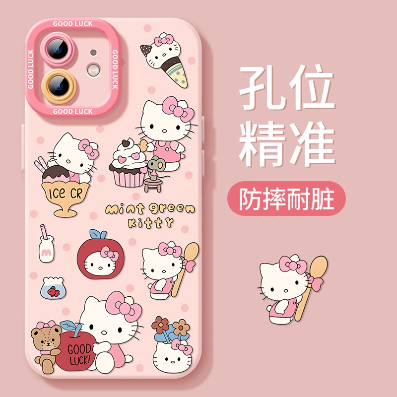 スイートハートキティ猫 Apple 16promax 携帯電話ケース iphone15 ピンク 14 シリコーン 13 ストラップ付き 12|undefined