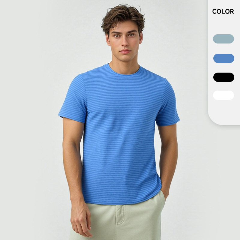 Camiseta Deportiva de Secado Rápido para Hombre, Cuello Redondo, Manga Corta, de Seda de Hielo, para Entrenamiento y Running, Comercio Exterior Transfronterizo