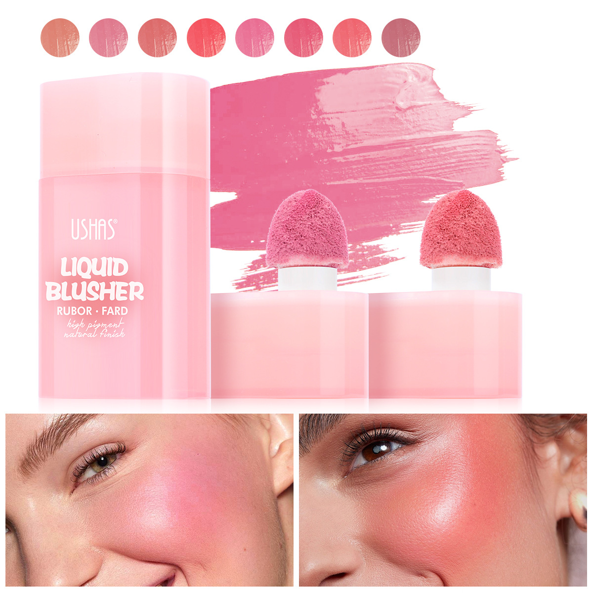 USHAS Cross-border Amazon venta caliente 8 colores cabeza de esponja rubor impermeable de larga duración UC117A B