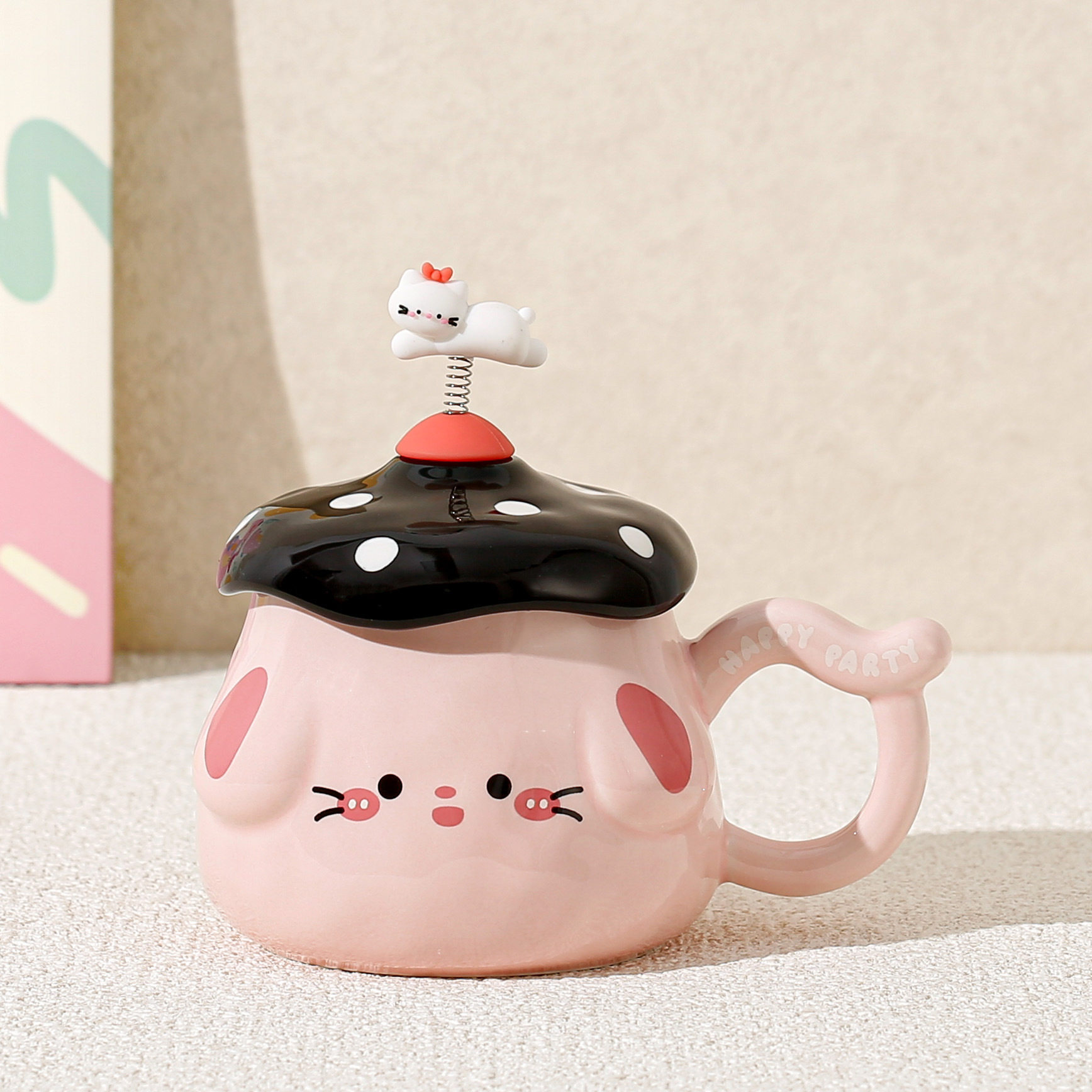 Curioso primavera pequeño animal cabeza de hongos cajas de regalo de alto valor de visualización sistema de curación taza de agua para un regalo de cumpleaños de una amiga