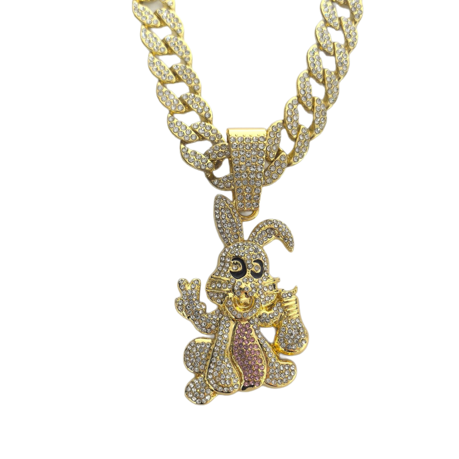 Europa y Estados Unidos Hip-Hop Animal de dibujos animados pequeño conejo colgante hombre aleación de diamante joyería de tendencia Hip-Hop