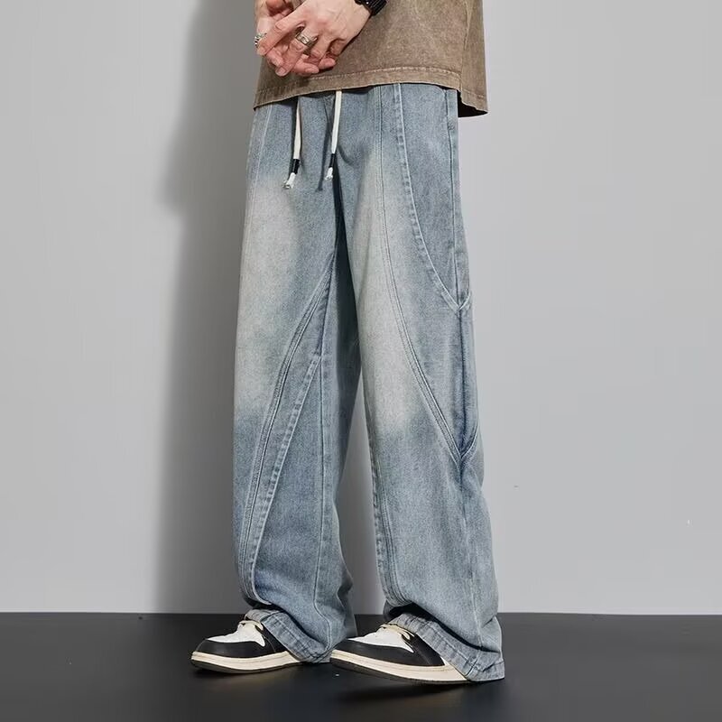 Trendy Jeans Thin Loose Washed and Born American Style Trendy Brand Yipi Shuai Fried Street Workwear Straight Trendy All-Match Trousers