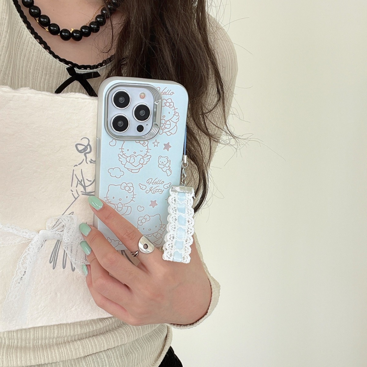 Ins lindo ángel alas gato para iPhone 13 funda para teléfono móvil 15ProMax Apple 14P hembra 12 colgante