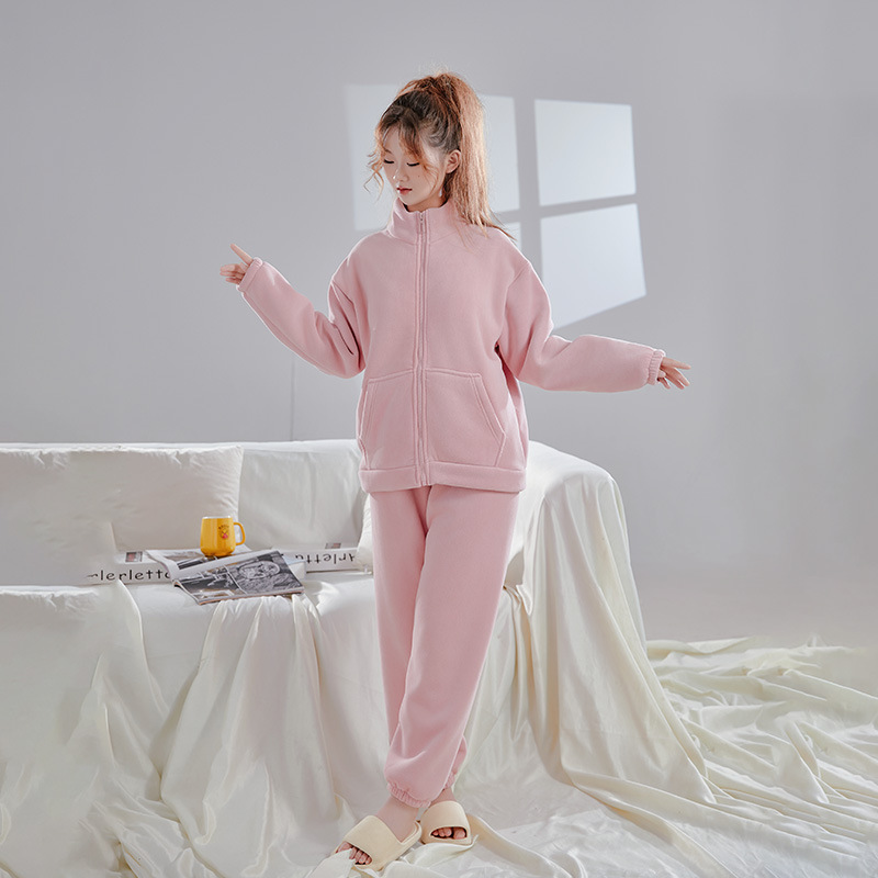 잠옷 겨울 여자 섬 벨벳 고급 벨벳 따뜻한 홈 운동복 세트 가을과 겨울 외부 착용 홈 옷