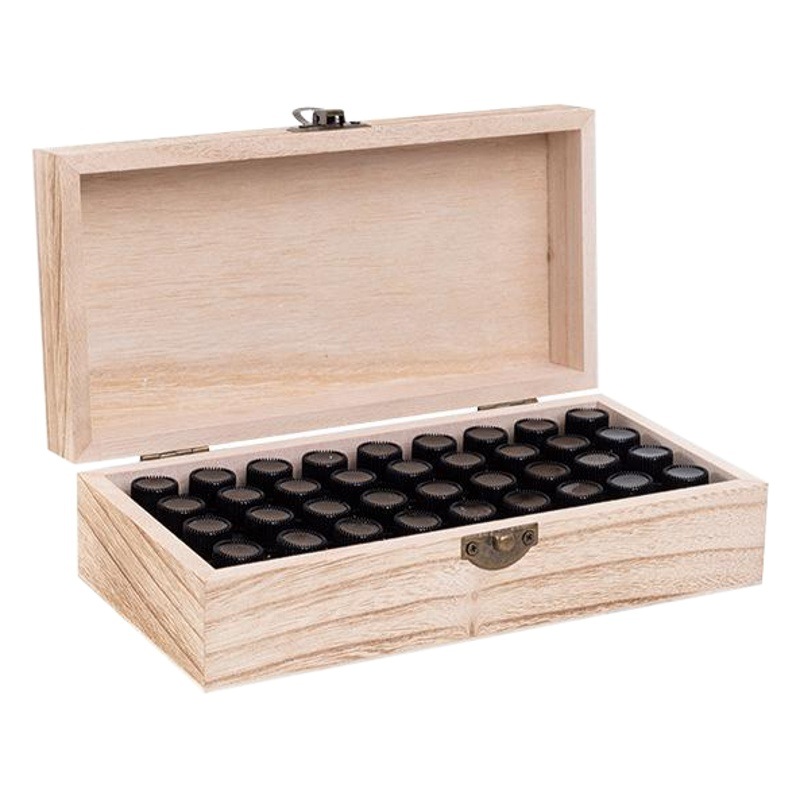 Botella de aceite esencial portátil 36 rejilla 1-3ml caja de madera de almacenamiento a prueba de golpes resistente a la caída de almacenamiento Pantalla caja de sub-botella