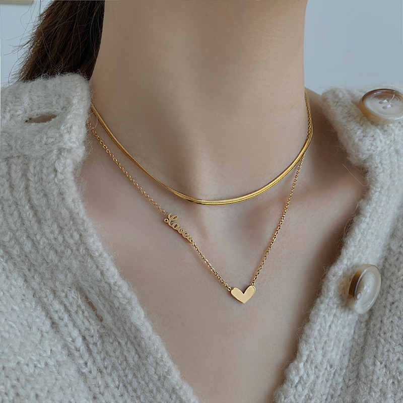 8g Weight Elegant Heart Shape Titanium Steel Plating Layered Necklaces