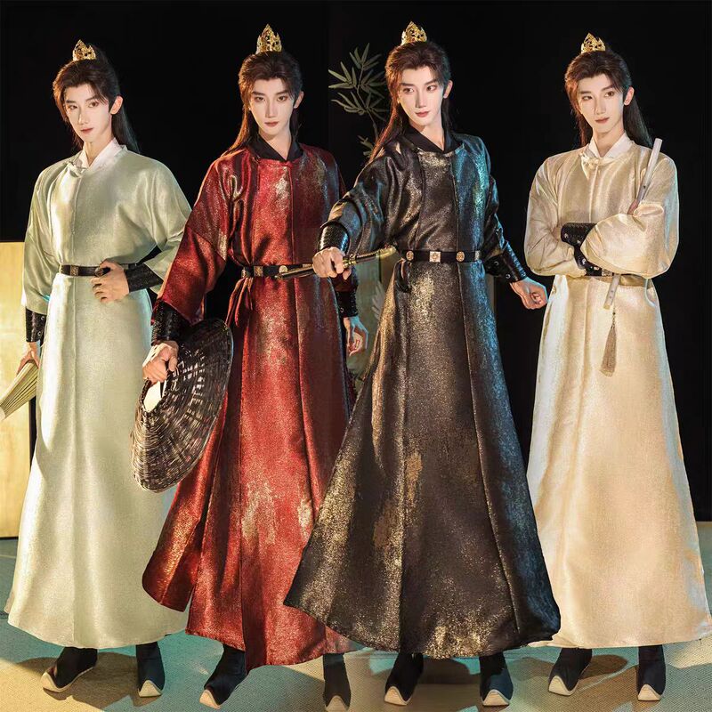 Original Tang-Style Round-Neck Robe Hanfu Unisex 2025 New Style Missing Crotch Robe Brocade Martial Arts Bold Plush Cape