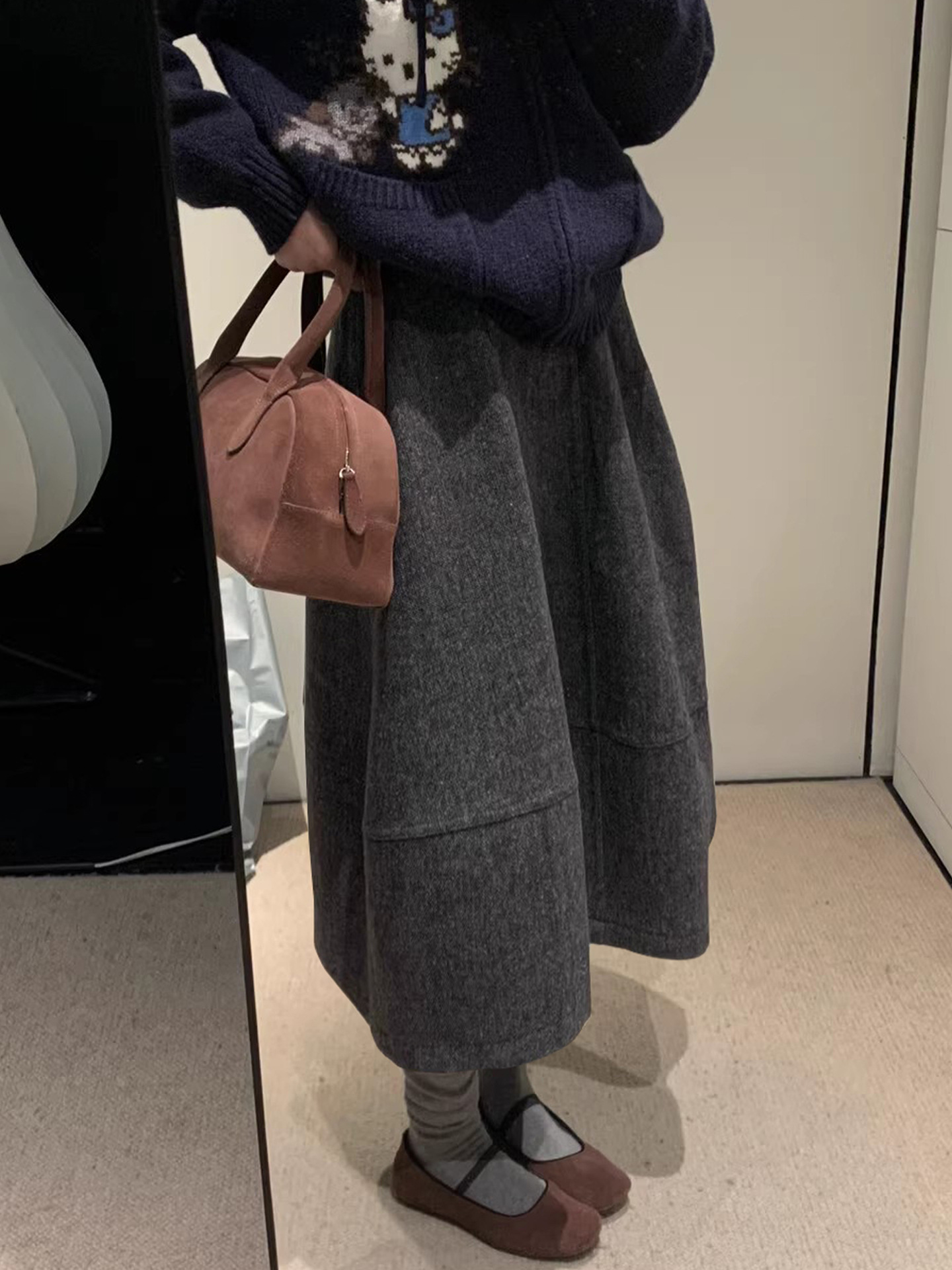 Woolen long skirt, A-line, mid length