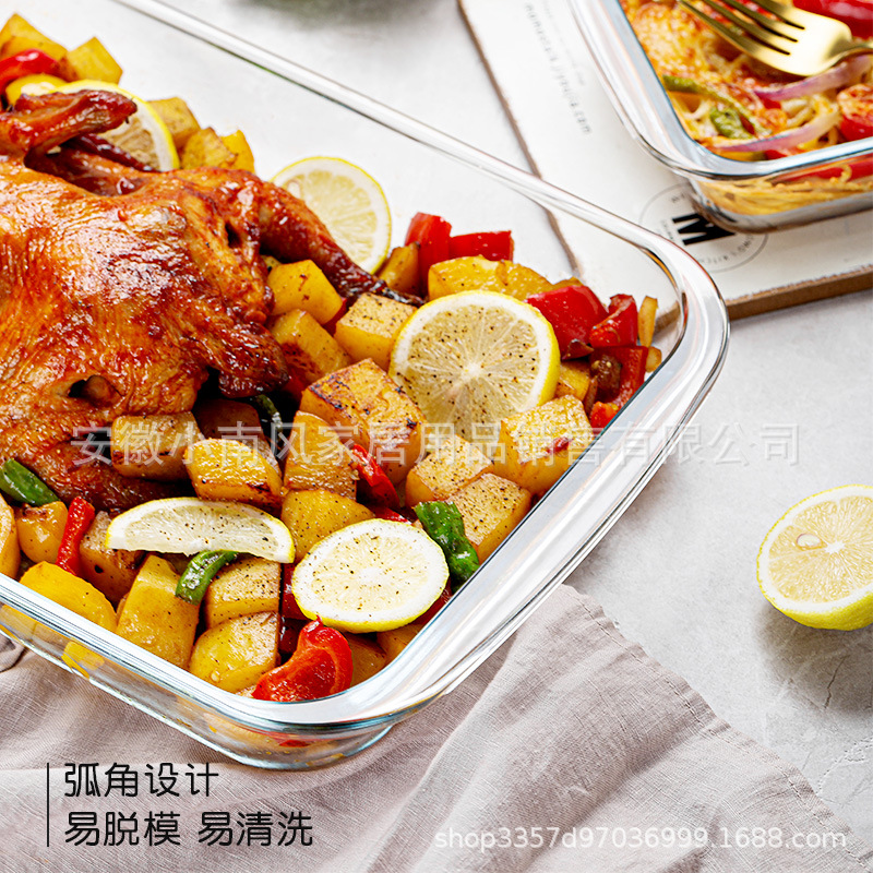 alta borosilicona resistente a altas temperaturas placa de horno de vidrio rectangular horno doméstico microondas refrigerador congelado al vapor placa de pescado asado