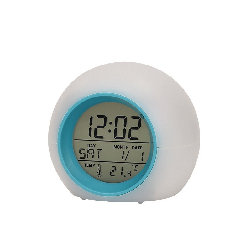 Transfronterizo creativo LED colorido cambio de color redondo reloj estudiante niños mudo snooze con temperatura electrónica despertador reloj luminoso