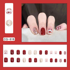 Flashy New Year Christmas Style Wearable Nail Short Cute Deer Merman Nail Sticker Sheet Completed Snowman False Nails Wholesale