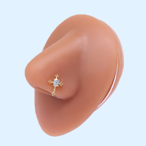 Gaibei European and American cross-border personalized cross L-rod nose nail square zircon oval zircon stainless steel piercing nose ornament