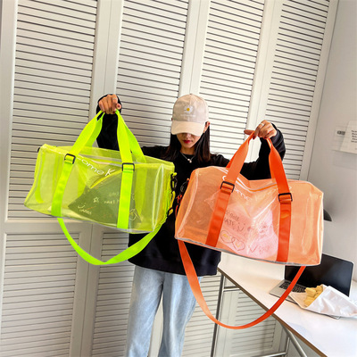 2022新款透明简约潮流单肩包手提游泳瑜伽健身包女短途出差旅行包