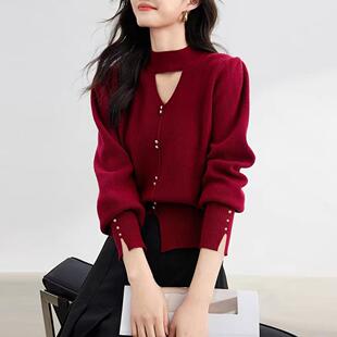 100kg Plus Size Women's Hollow Design Autumn and Winter New Sweater 2025 Knitted Sweater Western Style Knitted Bottoming Top