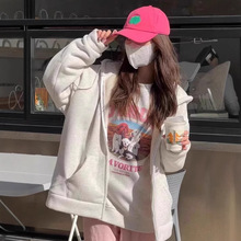 定制加绒加厚卫衣女秋冬季2025新款初冬款北极绒毛绒韩系保暖外套