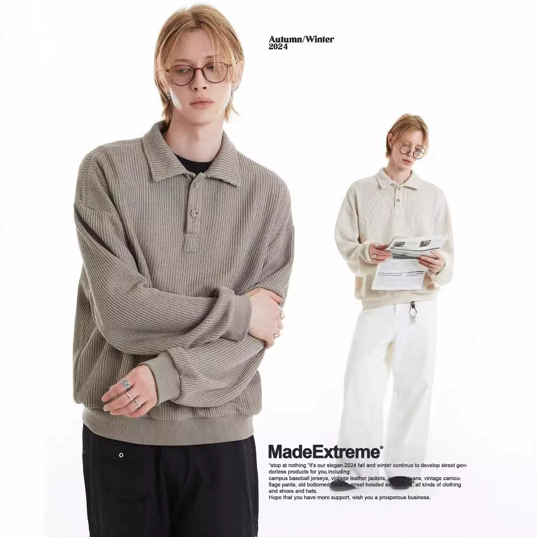 MADEEXTREME 380g текстура ретро старые деньги премиум-класса чувство вечной жизни на пуговицах вязание с длинными рукавами отворот Polo