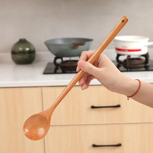 Kitchen cooking utensils 33cm extended handle soup spoon engraved wooden cooking mixing spoon Japanese and Korean long handle hot pot spoon