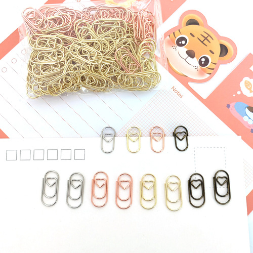Mini love paper clips wholesale metal paper clips creative color paper clips golden special-shaped paper clips