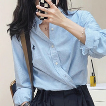 品牌折扣女装剪标清仓特价纯棉宽松长袖刺绣百搭美式气质衬衫上衣