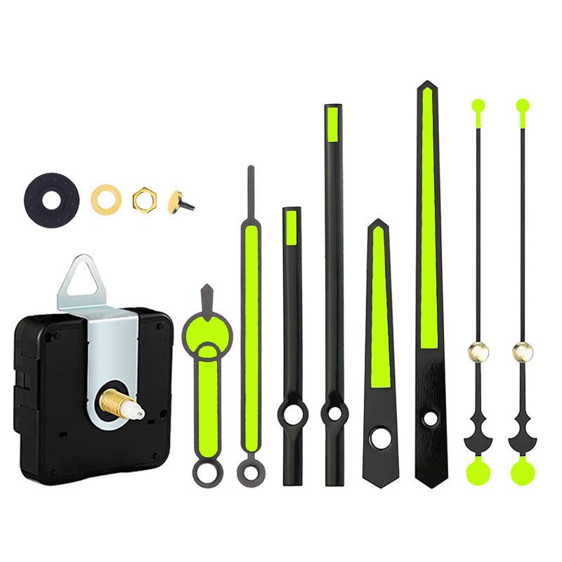 Set completo de movimiento de reloj nuevo modelo, venta caliente transfronterizo, silencioso y fluorescente luminoso, aguja de reloj metálica, para reloj de pared DIY