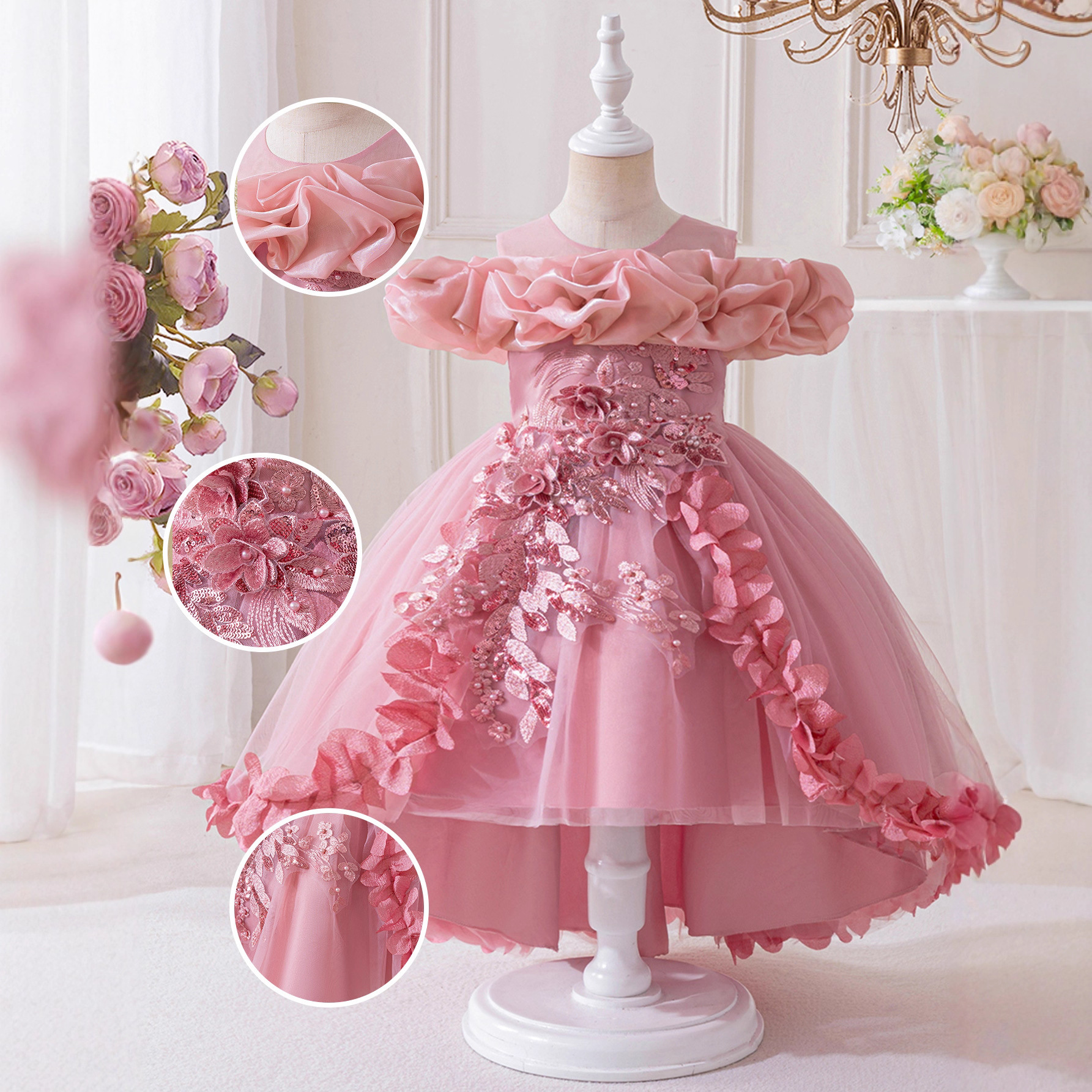 Comercio exterior vestido de fiesta infantil vestido de novia vestido de princesa de niña Amazon calcomanías de cuentas de clavos vestido de cola