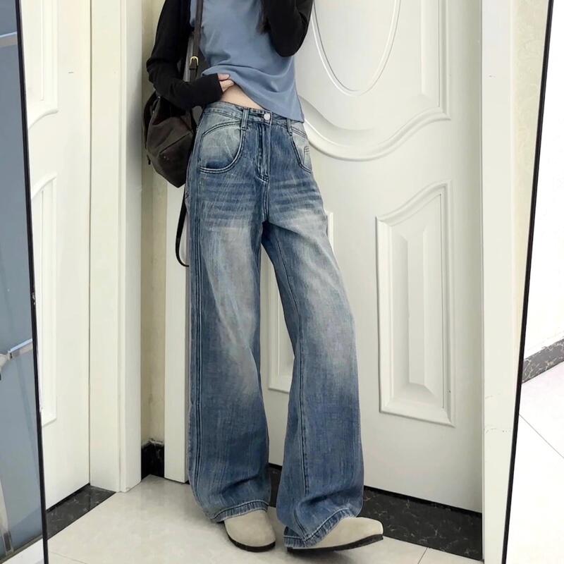 美式复古设计感赤耳碎花拼接牛仔裤子女辣妹亚文化宽松显瘦直筒裤|undefined