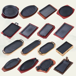Commercial Cast Iron Teppanyaki Steak Household Round Barbecue Meat Frying Pan Rectangular Korean Teppanyaki Fish Plate