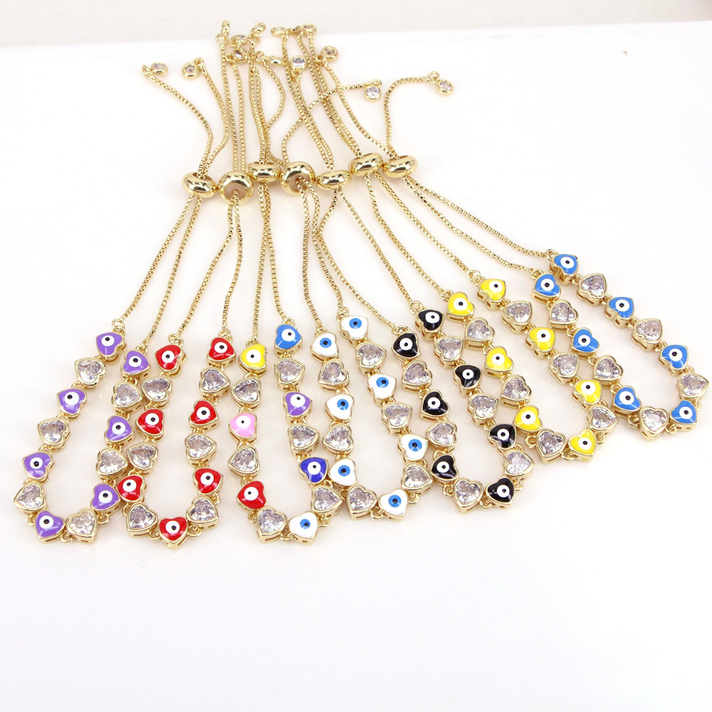 Fashion Heart Shape Eye Copper Bracelets Enamel Gold Plated Zircon Copper Bracelets
