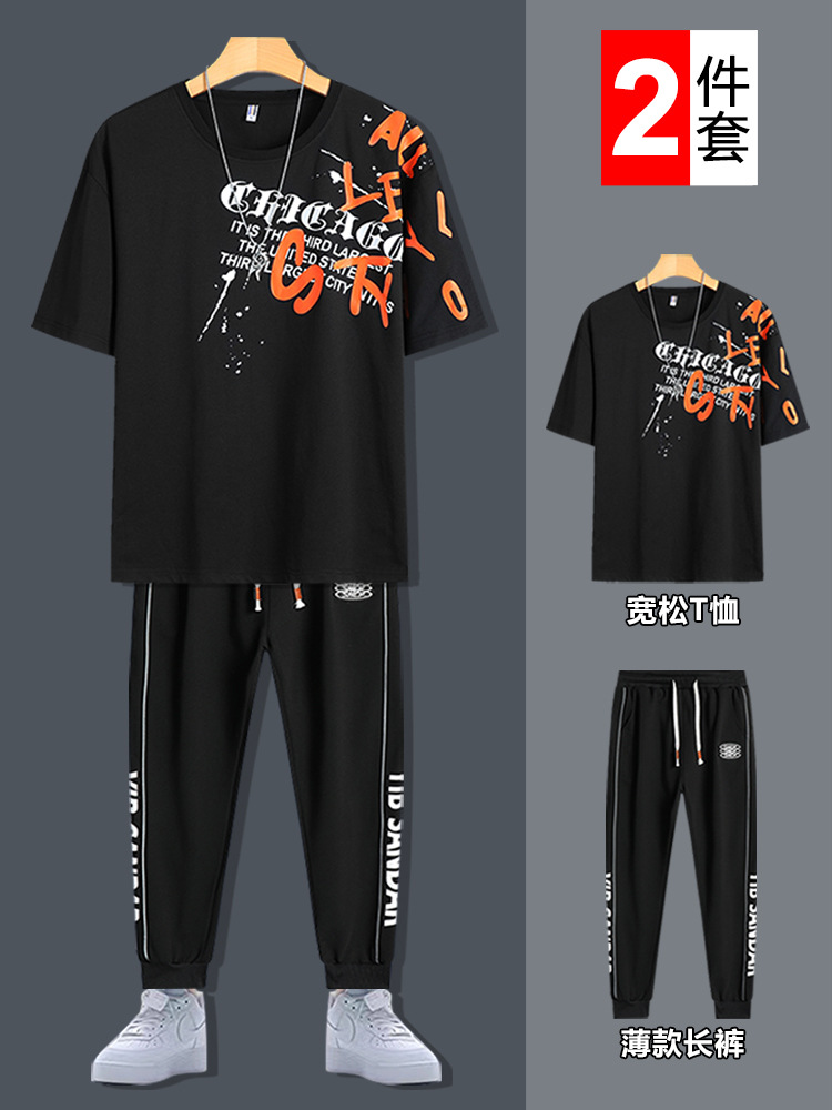 Traje deportivo de manga corta de moda juvenil de verano 2025 pantalones de camiseta sueltos