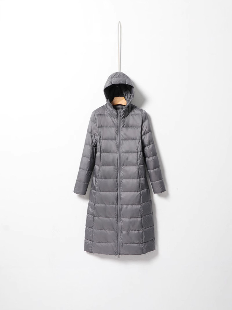 Transfronterizo otoño y invierno nuevo chaqueta de pluma ligera para mujeres largas rodillas alargadas con capuzas delgada chaqueta coreana