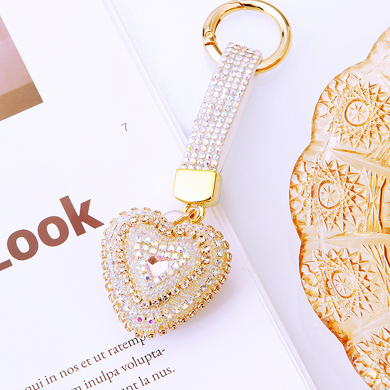 Cute Style Cute Heart Shape Metal Inlay Rhinestones Women's Keychain