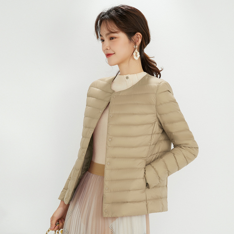 Lightweight down Jacket Women's 2025 Autumn and Winter New Round Neck V Neck Liner Long Sleeve Collarless Women's 90 White Duck down Jacket