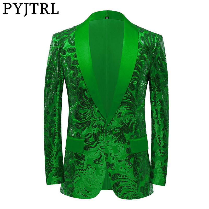 Cross-border hot sale men's suit solid color fashion sequins slim-fit long-sleeved Youth Green collar casual blazer